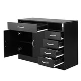 ZNTS FCH MDF With Triamine Double Doors And Five Drawers Bathroom Cabinet Black 42835201