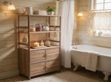 Tall Storage Cabinet with Open Shelving, 35.00" W x 16.73" D x 68.11" H, Freestanding Wood-Grain W3895P551342