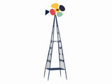 6.2ft Dark Blue 4-Blade Iron Windmill with 4-Leg Stand and Storage Shelf 23070968