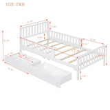 Twin Size Wood Platform Bed with Guardrails on Both Sides and Two Storage Drawers ,White N733P172696K