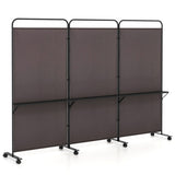 3-Panel Folding Divider with Lockable Wheels and 3 Metal Shelves Brown 47056717