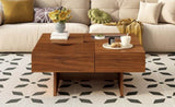 U-Can 33''Mid Century Modern Coffee Table,Unique Square Wooden Coffee Table with 3 Drawers, Tempered N724P270432D