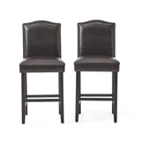 Set of 2, 26.25" Upholstered Counter Height Barstools with Nailhead Trim, Brown and Walnut, PU 62369.00PU