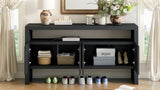U_Style 60" 4-Door Sideboard, Modern Minimalist Solid Veneer Sideboard with Open Shelf, Natural N711P289132B
