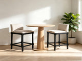 Farmhouse Coastal BarStools Set of 2, Rubberwood Bobbin Legs, Linen-Like Upholstered Bar Stool with W5599P574877