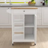 ZNTS Kitchen island rolling trolley cart with Adjustable Shelves and towel rack rubber wood table top 21036023