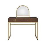 Coleen Walnut & Gold Finish Vanity Desk W/Mirror & Jewelry Tray B2726P315735