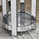 ZNTS Mirror round table with crystal inlay, 2-layer modern small sofa table with storage space, silver W1005P189336