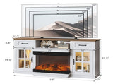 58 Inch Black Gold Oak Fireplace TV Stand with 25 Inch Insert, 2 Doors 2 Drawers & Glass Shelves, 24554748