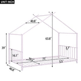 Twin Size Metal House Platform Bed, Pink MF322835AAH
