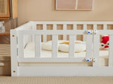 White Full-Size Wooden Toddler Crib Bed with Door & Floorboard Convertible Kids Safety Bed 91517336