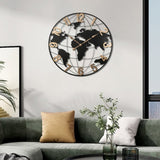 36 Inch Large Black Metal Wall Clock, Modern Silent World Map Wall Clock with Vintage Gold Arabic W1445P249305