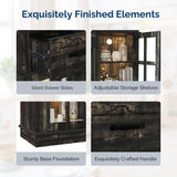 58-inch Black Gold Oak Electric Fireplace TV Stand - 2 Doors, 2 Drawers & Display Shelf with Lattice 59834472