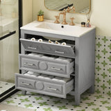 30'' Bathroom Vanity with Ceramic Sink Combo, Free Standing Single Vanity Set with 3 Drawers, Solid N710P246209E