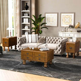 Solid Wood Rectangle Coffee Table for Living Room, 40-Inch Antique Coffee Table with 4 Drawers, Wood W1202P176741