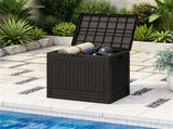 25 Gallon Outdoor Deck Box, Weatherproof PP Storage Chest with Rattan Texture, Lockable Patio 23182886