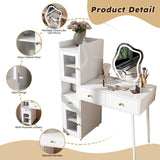 Vanity Dressing Table with LED Mirror & Storage White Makeup Desk Features 3 Drawers, 2 Open 26644603
