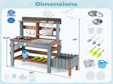Kids Wooden Mud Kitchen Outdoor Play Set with Running Water Faucet, 15 Pcs Accessories Fir Wood 84711528