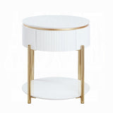 White High Gloss and Gold End Table with Metal Leg B062P209067