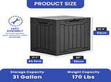 31 Gallon Outdoor Resin Deck Box, Waterproof Storage Box, Lockable, Black 54672533