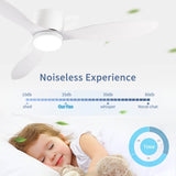 52" Smart Flush Mount Ceiling Fans with Lights Remote,Quiet DC Motor,Outdoor Indoor Low Profile W2352P316021