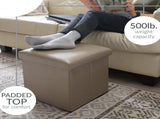 Faux Leather Folding Storage Ottoman Cube, Classic Decor, Metallic Bronze 67377705