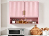 Pink 3-Tier Double-Door Bathroom Wall Cabinet with Melamine-Faced MDF and Slatted Design 19173669