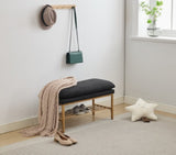 End of Bed Bench with Shelf, Linen Upholstered Storage Shoe Bench, Modern Bedroom Bench with Metal W2725P207319