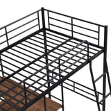 ZNTS Twin Size Metal Loft Bed and Built-in Desk and Shelves,Black WF288853AAB