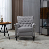 ZNTS Mid-Century Modern Accent, Linen Armchair w/Tufted Back/Wood Legs, Upholstered Lounge Arm W133355313