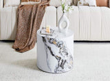 Simple White MarbleTexture Round MDF Coffee Table 23.6" Diameter 11.8" Height, Modern Minimalist W1151P385650