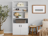 Traditional 5 Shelf Bookcase with Doors, Soft White Finish 97303962