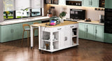 K&K 47 inch Kitchen Island with Extendable Dining Table, Rubber Wood Veneer Kitchen Table with N707P215327W