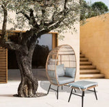 Outdoor Garden Wicker Egg And Footstool Patio Chaise, With Cushions, Outdoor Indoor Basket W2337P151815