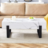 47.2"x23.6" Black and White Minimalist MDF Marble-Patterned Coffee Table.White marble pattern W1151P205767