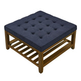 Upholstered Coffee Table Tufted Linen Large Square Ottoman with Beech Wood Shelf and Frame, W2353P183873