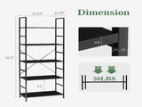 5-Tier Wooden Bookshelf with Adjustable Feet, Metal Frame, Waterproof and Scratch-Resistant Shelves, 83388744