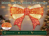 Red & Gold Cloth Christmas Bow 3ft, 200 LED Warm White Lighted Decoration, Classic Holiday Dcor, 17087105