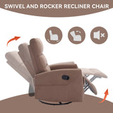 Manual Recliner Chair with Rocker and Swivel in Fabric for Living Room, Brown W3224P289292
