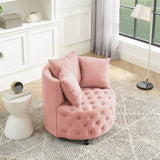Velvet Upholstered Swivel Chair for Living Room, with Button Tufted Design and Movable Wheels, W487124836