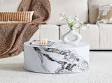 Simple White MarbleTexture Round MDF Coffee Table 23.6" Diameter 11.8" Height, Modern Minimalist W1151P385650