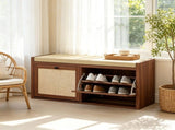 Brown Entryway Shoe Storage Bench Padded Seat with 2 Rattan Doors for Hidden Shoe Storage 65706668