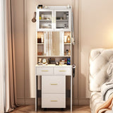 Small Vanity Desk with Sliding Mirror and LED Lights, Makeup Table with Charging Station and Storage 26697080