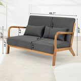 Leisure Chair with Solid Wood Armrest and Feet, Mid-Century Modern Sofa,2 seat 64077015