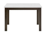 5pc Counter Height Dining Set Square White Faux Marble Table Grey Fabric Upholstered Tufted Nail B011P507715
