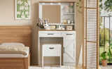 Farmhouse Makeup Vanity Desk with Mirror and Lights, 3 Lighting Modes, Vanity Set with Stool, N704P210506K