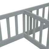 ZNTS Double Twin Floor Bed with Fence, Guardrails, without door, Grey W504P143285