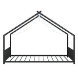 Full size children's bed frame with LED light strips, roof-shaped iron frame bed, Black,78.5" L x W1820P308331