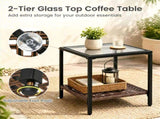 3-Piece Outdoor PE Rattan Rocking Chair Conversation Set with 2-Tier Glass Coffee Table, Heavy Duty 86551624