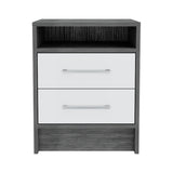 Eter Nightstand , End Table, Side Table Superior Top, Two Drawers -Smokey Oak / White B07092016